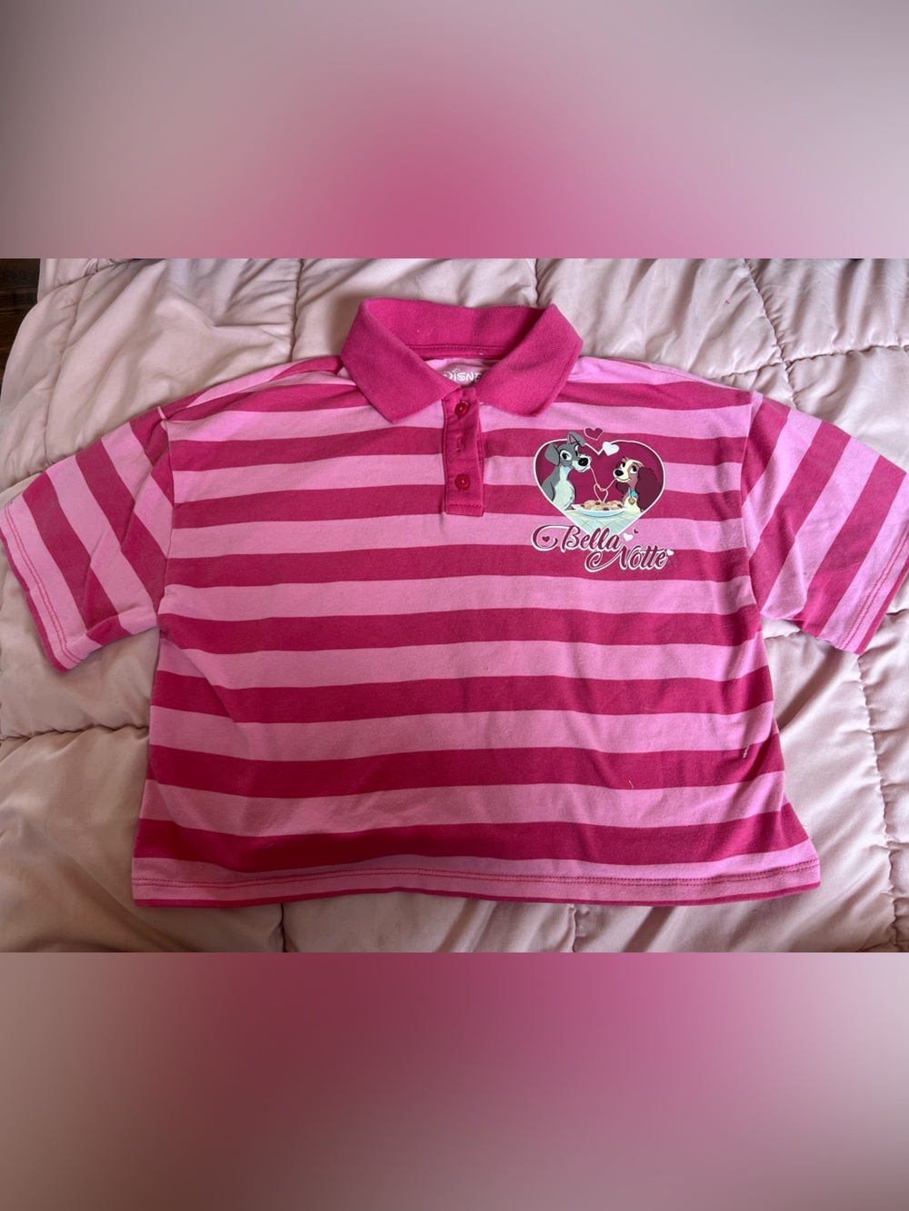 Disney Pink Striped Polo Top with Bella Notte Heart